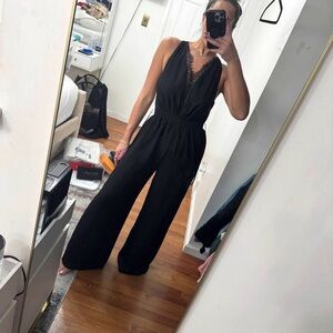 BCBGeneration Black Lace Trim Jumpsuit